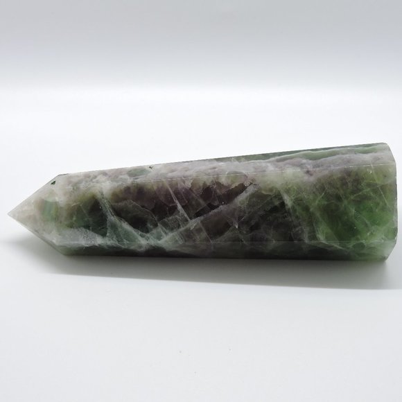 Fluorite - Icy Green / Purple - Natural Crystal - 6 Sided 6.5" Tower - Picture 7 of 8